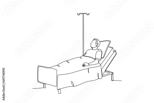 A patient lying in the ICU. Intensive care unit one-line drawing