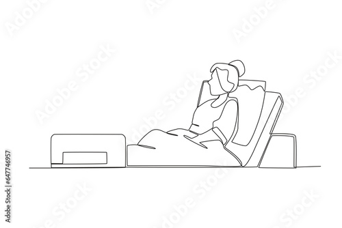 A woman hospitalized. Intensive care unit one-line drawing