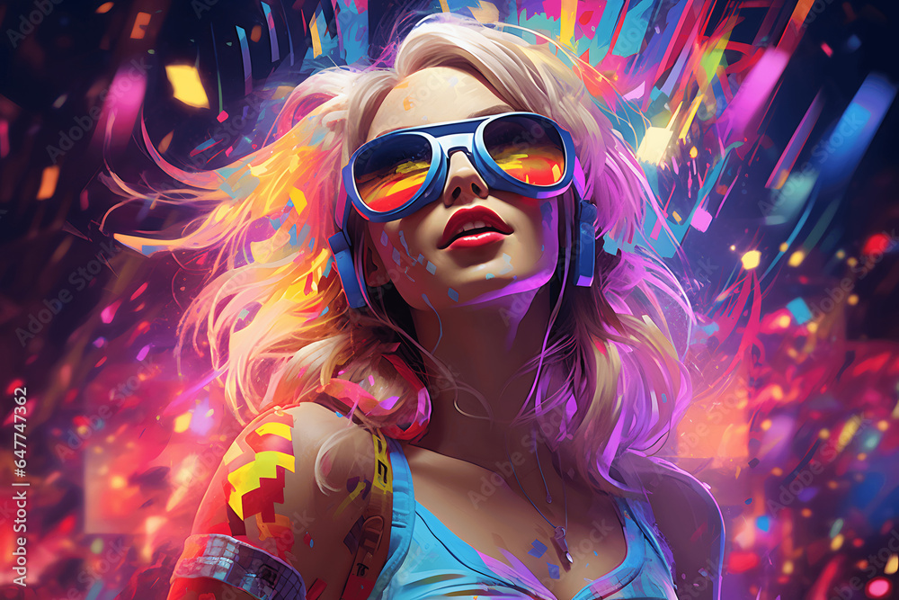 Rave girl on a party, cyberpunk, party, nightclub, technology, future, cyber, videogame, woman