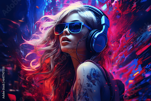 Rave girl on a party, cyberpunk, party, nightclub, technology, future, cyber, videogame, woman