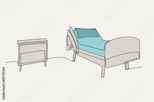 Color illustration of an intensive room. Intensive care unit one-line drawing