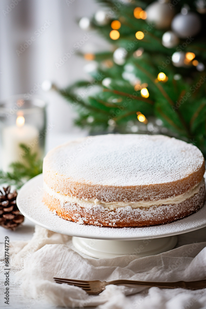 Baked yogurt pie and Christmas decorations Baked yogurt pie and Christmas decorations