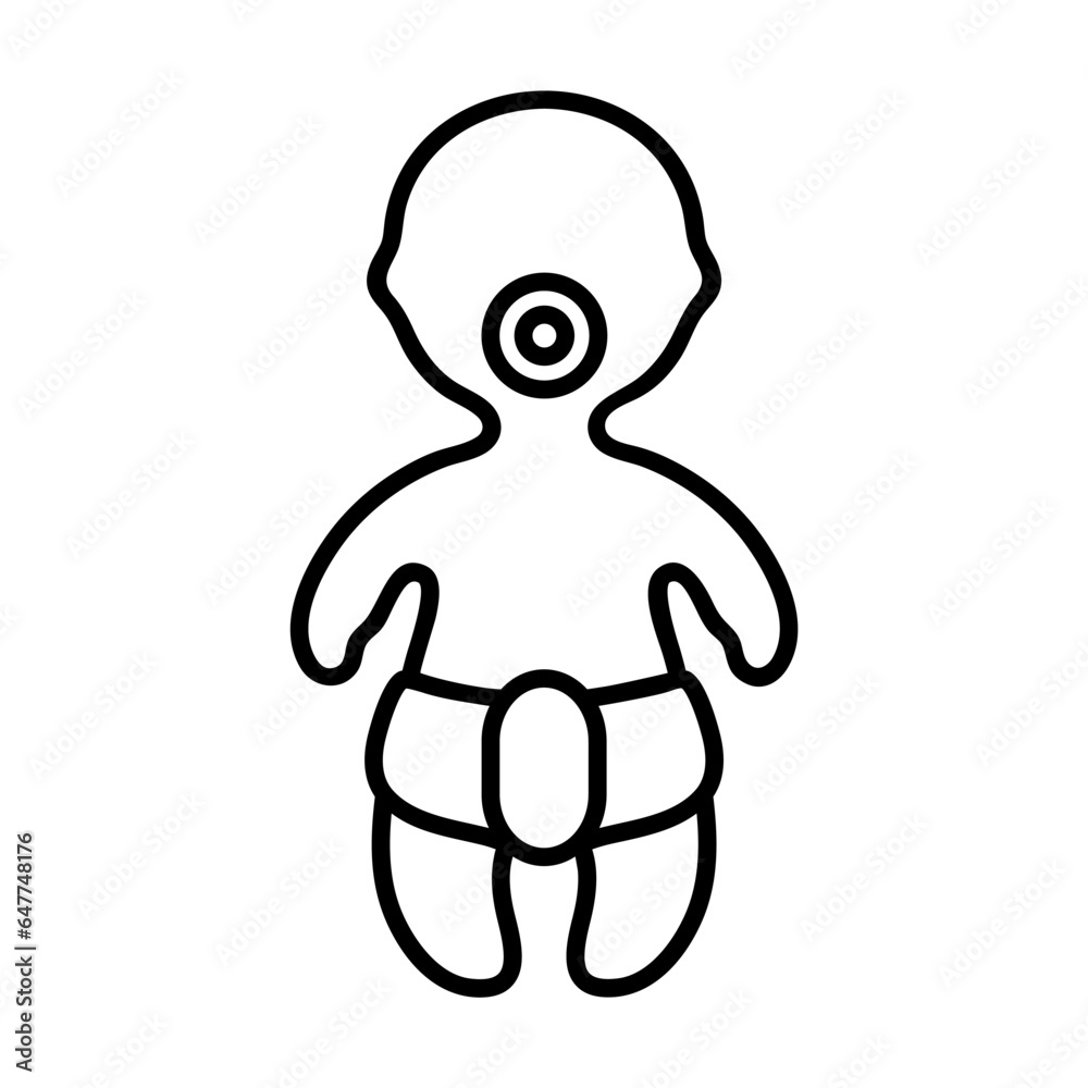 Obraz premium Simple outline of infant with diaper and pacifier vector icon. Black line drawing or cartoon illustration of newborn baby on white background. Childhood, child care concept