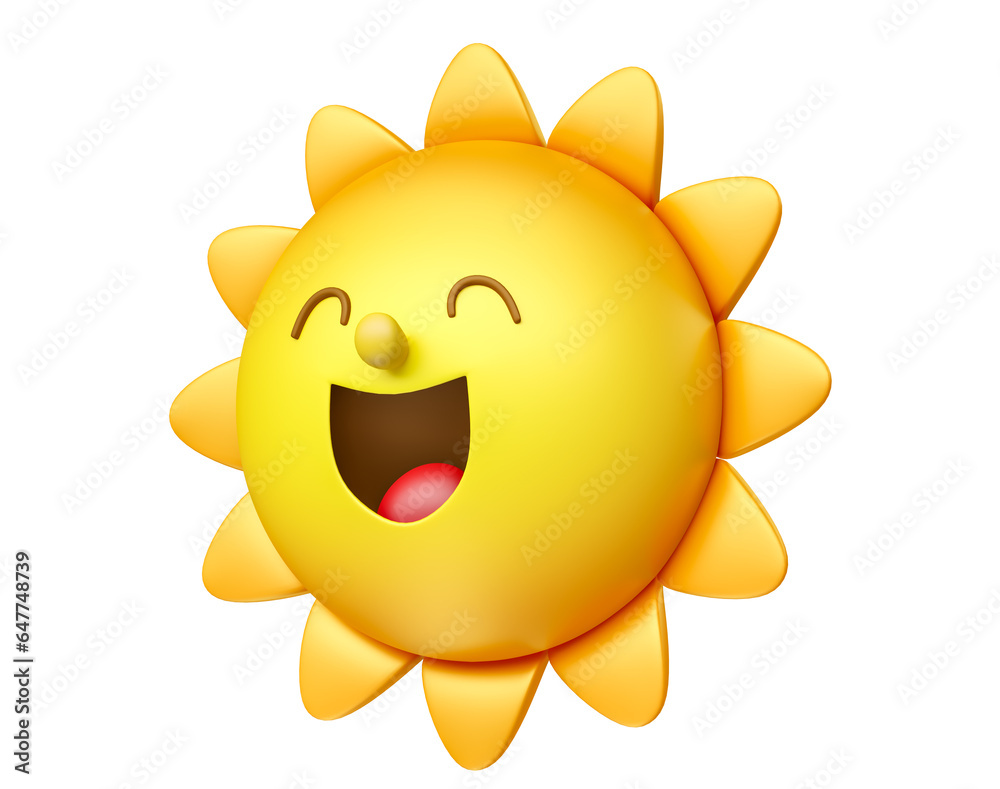 Happy sun in cartoon on transparent background in 3d render cartoon illustration