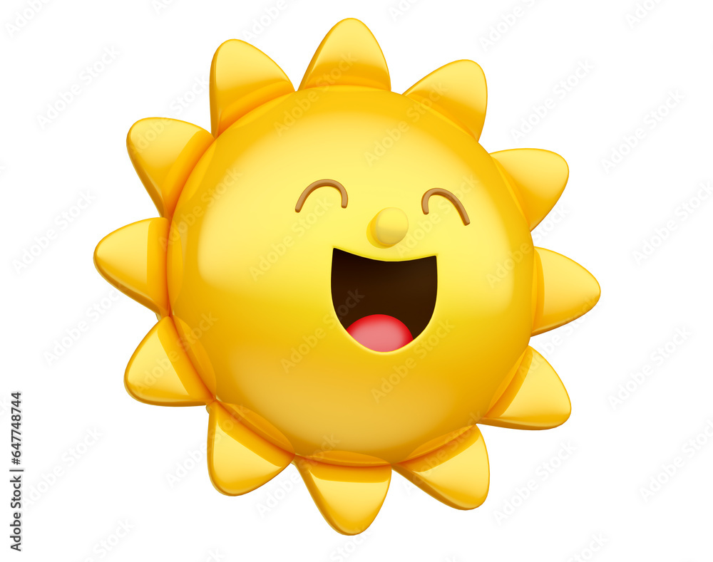 Happy sun in cartoon on transparent background in 3d render cartoon illustration