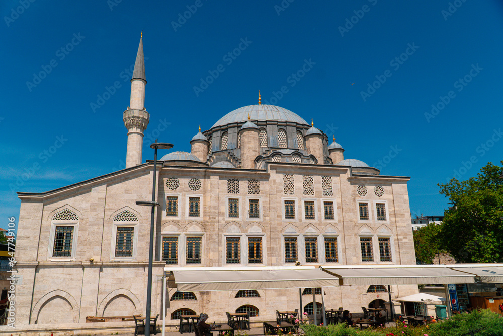 A beautiful view of the Grand Mecidiye Mosque (Ortakoy Mosque) under the clear sky in Istanbul Turkey, Mai 19, 2023.