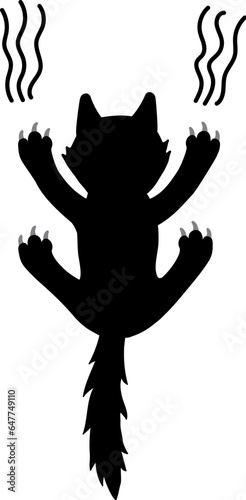 Halloween vector illustration element of back of slipping black cat with scratch. funny, fun and cute background material