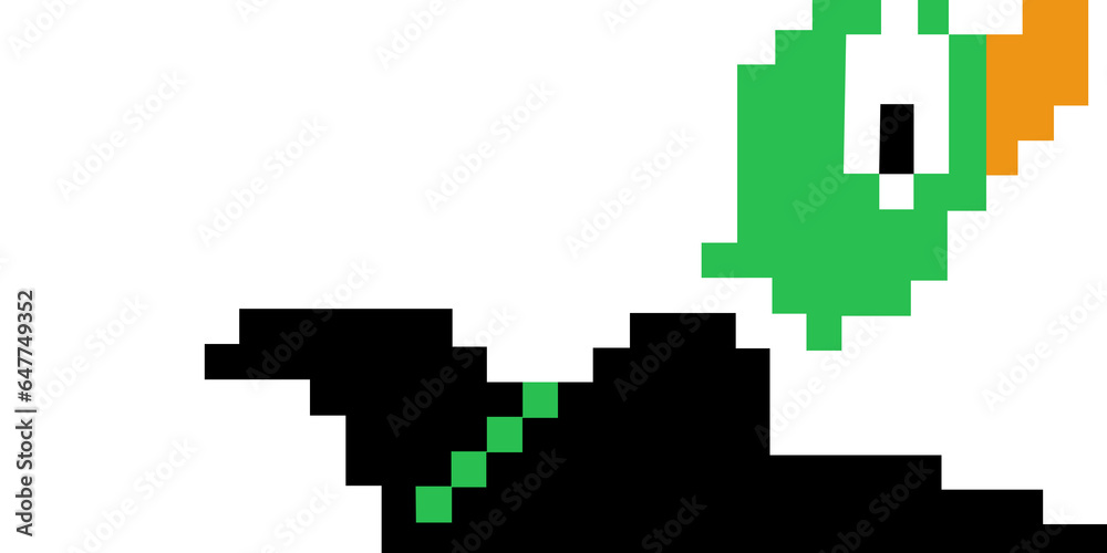 Retro video game pixelated duck illustration