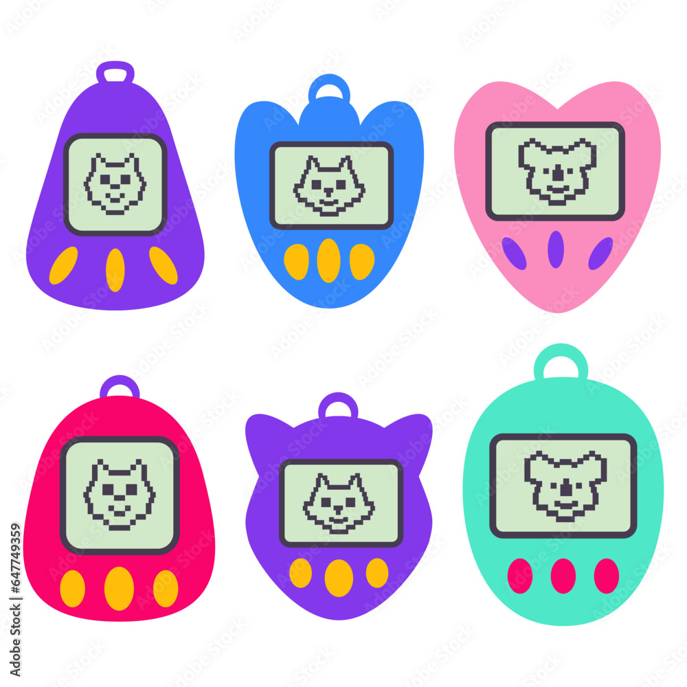 Tamagotchi toy.Vintage digital pocket.Pet game icon. Japanese game with