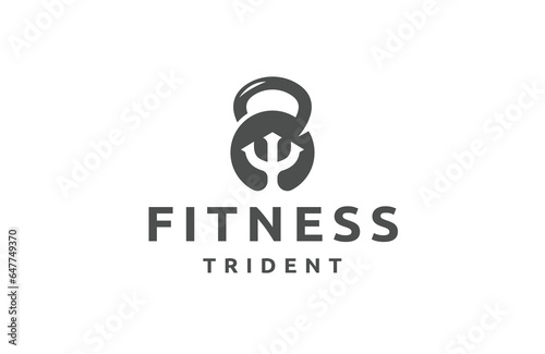 Kettlebell trident logo icon design template flat vector
