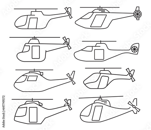 Helicopter line icon. Linear style pictogram.Thin line copter symbol.Outline chopper icon.Simple design.Air transport.Isolated on white background.