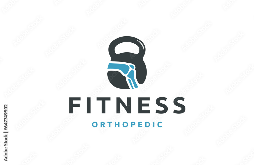 Obraz premium Kettlebell knee bone logo icon design template flat vector