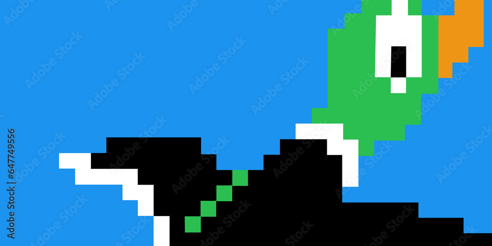 Retro video game pixelated duck illustration