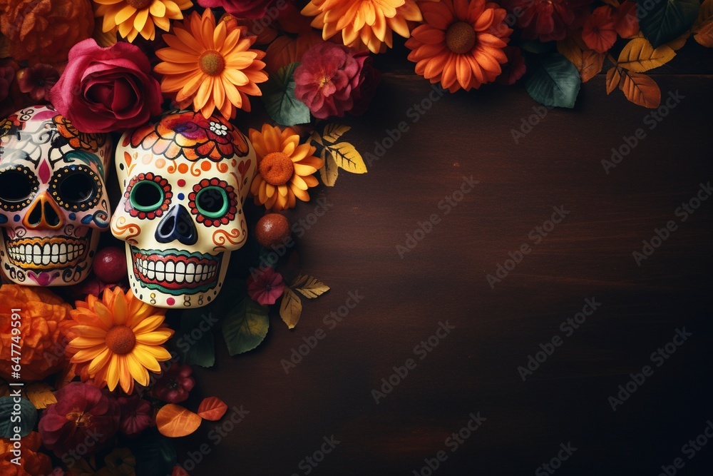 Day of the dead background and copy space, generative ai