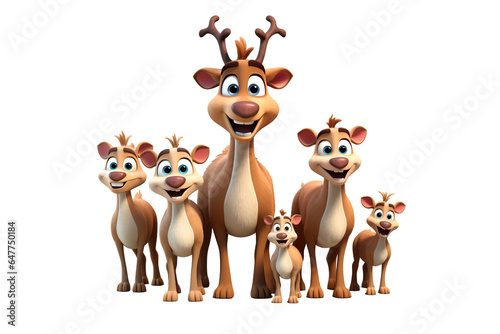 3d cartoon reindeer family in funny style isolated PNG