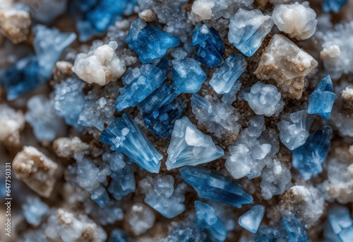 Blue crystals background. Rough gem surface, top view. Sapphire, topaz, structure, generated by AI
