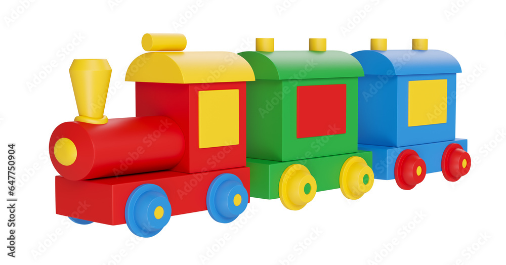 Naklejka premium Colorful children's train in on transparent background in 3d render cartoon illustration