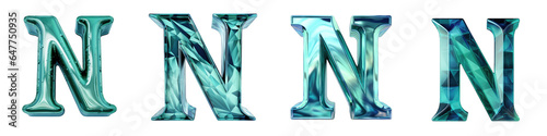 Teal colored alphabet, logotype, letter N isolated on a transparent background