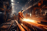 Worker grinding metal