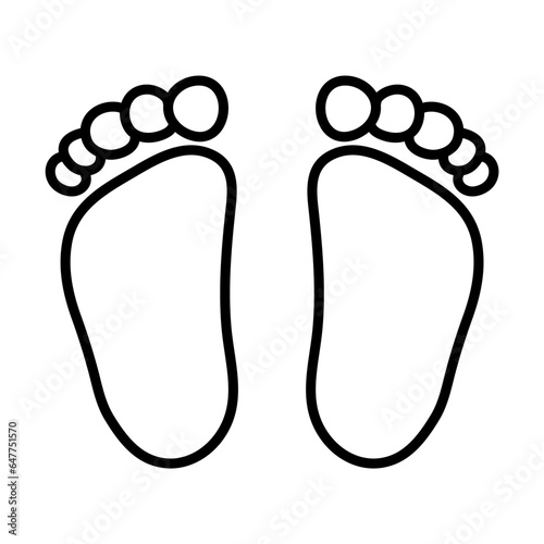 Simple outline of newborn baby feet vector icon. Black line drawing or cartoon illustration of infant footprints on white background. Childhood, child care, childbirth concept