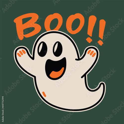 Vector Cartoon Halloween Ghost with word boo, t-shirt illustration