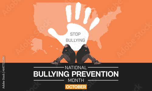 National Bullying Prevention Month design. It features a stop sign and depress kid. Vector illustration