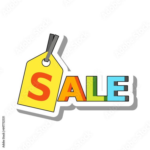 Sale label with price tag flat paper sticker icon. Equipment and item for work and decoration of supermarket or shop isolated on white background. Black Friday, shopping, advertising concept