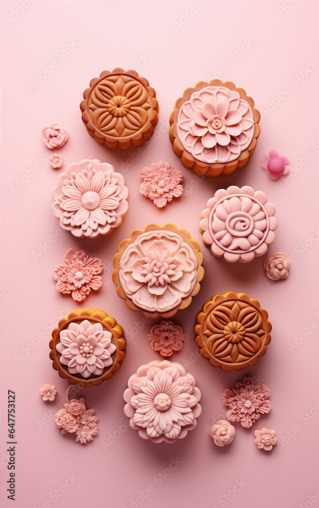 Brightly toned Mid Autumn mooncakes,created with generative ai tecnology. Brightly toned Mid Autumn mooncakes,created with generative ai tecnology.