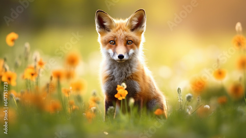 cute small red fox on nature