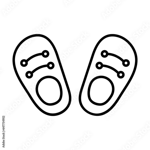 Simple outline of pair of children shoes vector icon. Black line drawing or cartoon illustration of slippers for infant on white background. Childhood, child care, childbirth concept