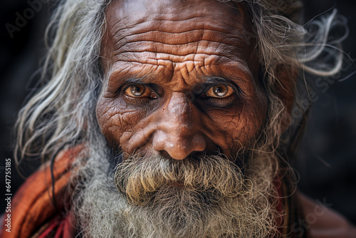Generative AI close up photo of old homeless poor unhappy upset man looking straight into the camera