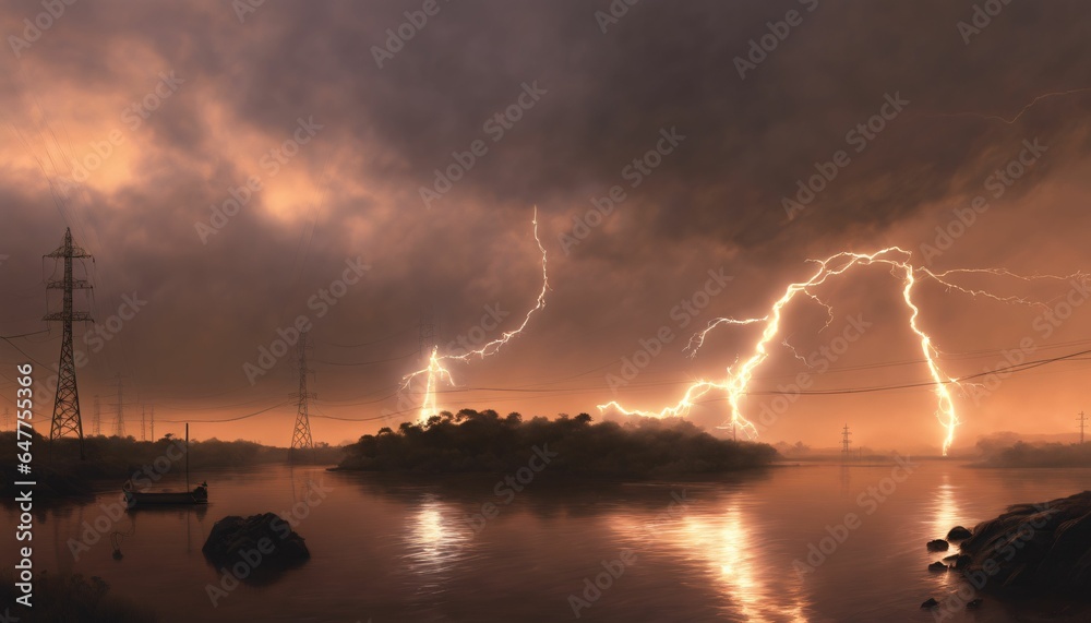 Obraz premium Thunder and Lightning Landscape