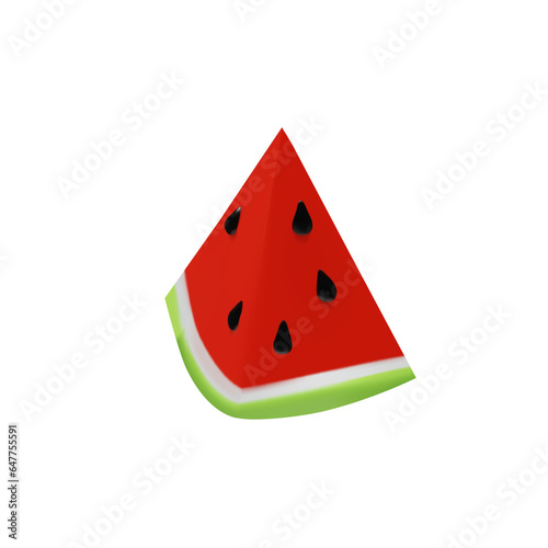 3D render of small slice watermelon. Realistic healthy berry. Vector illustration in clay style. Fresh summer harvest for vegetarian. Juicy fresh snack farmer food. Tasty natural nutrition part