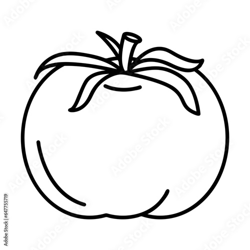 Simple outline of ripe healthy tomato vector icon. Black line drawing or cartoon illustration of fresh vegetable isolated on white background. Healthy food, harvest, agriculture concept