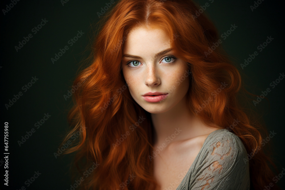 Young red hair natural beauty fashion model girl Generative AI picture