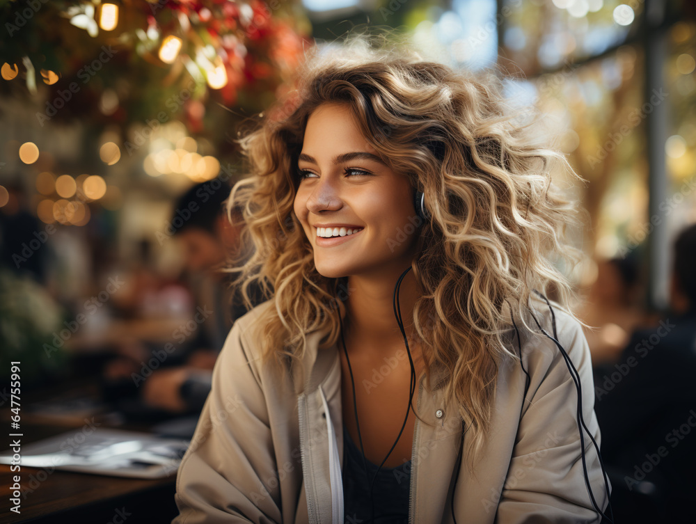 Obraz premium Portrait of a woman in a coffee shop