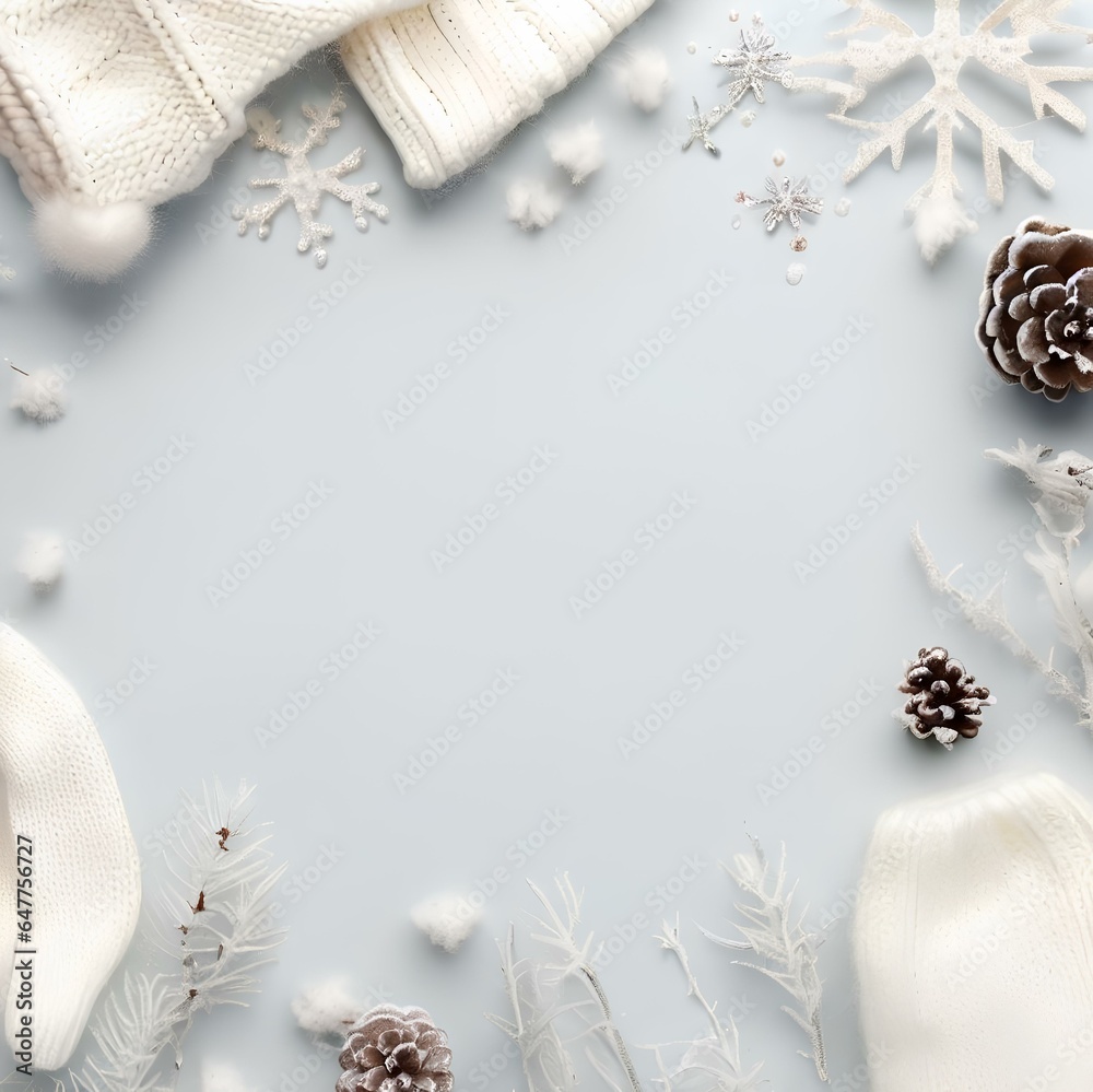 Winter Decoration Flatlay with White background and with Space for Copy Winter Decoration Flatlay with White background and with Space for Copy