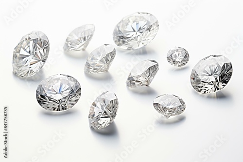 Different shaped diamonds arranged at edge with white background. Generative AI