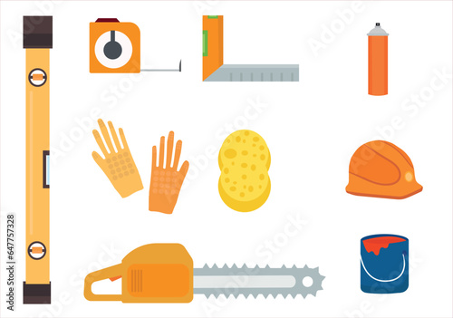 Repairing tools vector set. Repairing items vector illustration. Repairing, renovation tools