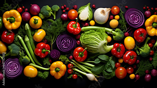 Dive into a vibrant tapestry of garden vegetables meticulously arranged to create a stunning and colorful background design. This high-resolution photograph captures the essence of freshness.