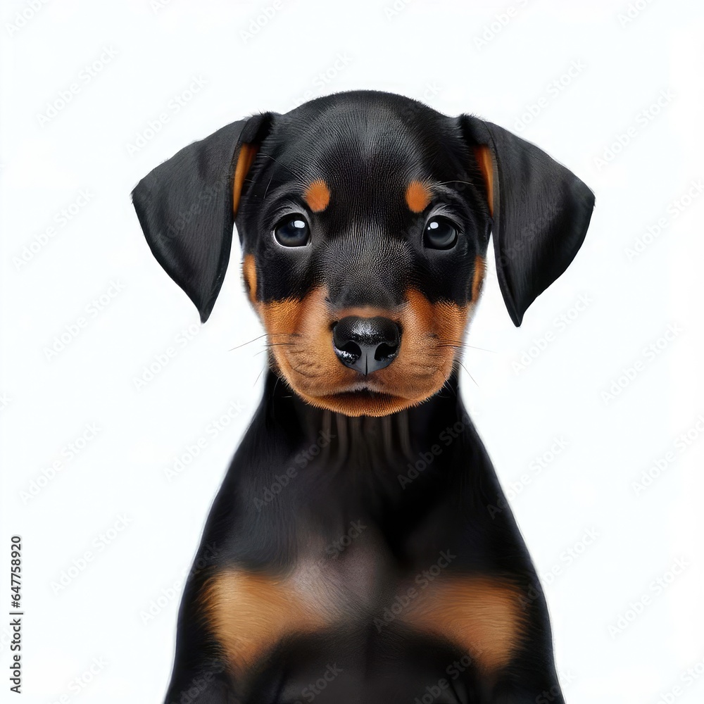 Sweet Doberman Puppy Gaze, Generative AI