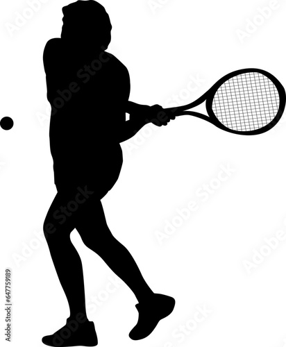 Black silhouette of female badminton player on white background photo