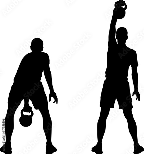 Silhouette muscular man holding kettle bell