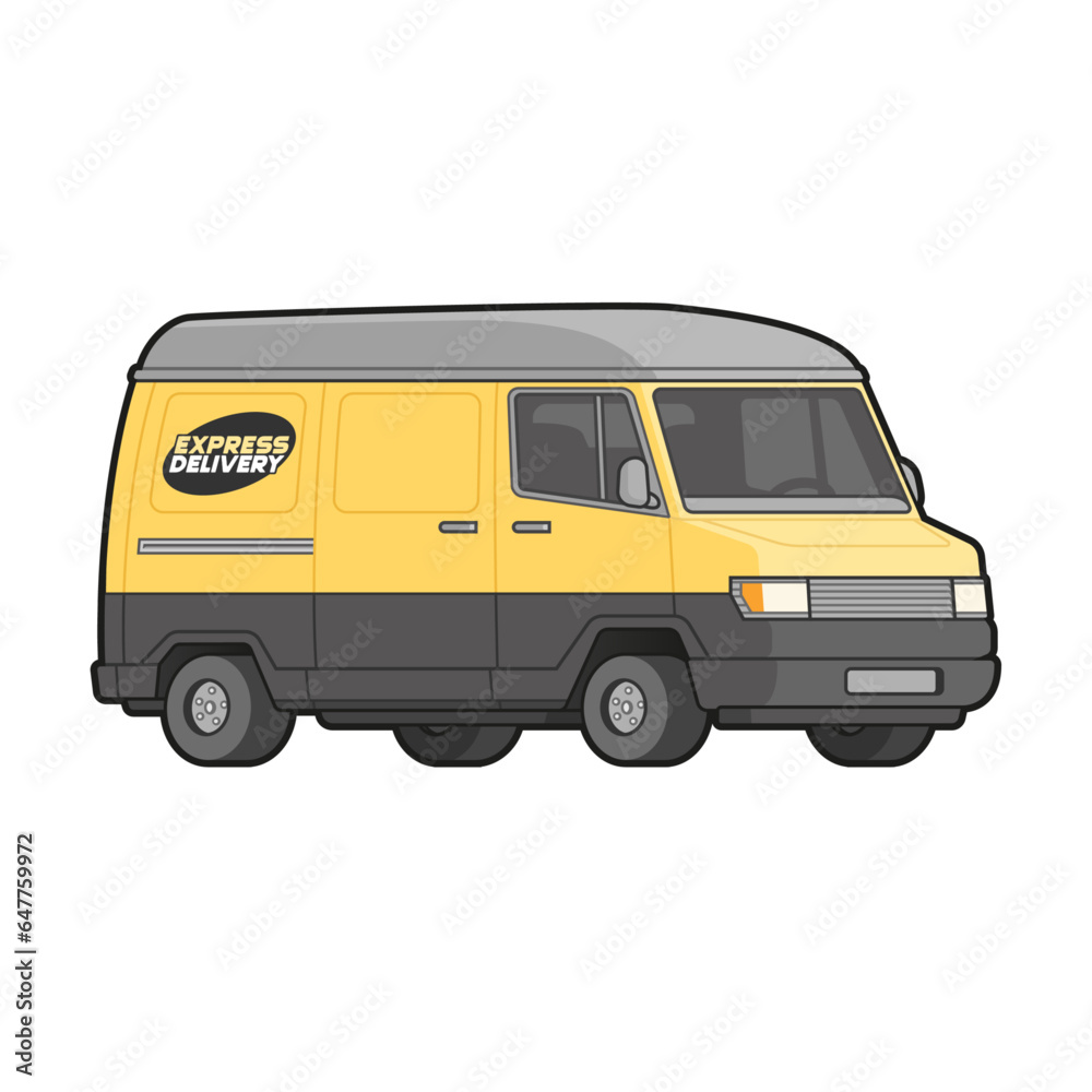 Vector illustration of a express delivery car. Vehicle transportation isolated.