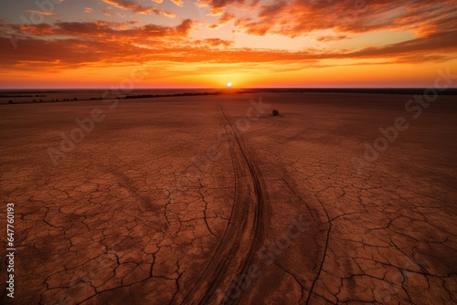 A beautiful desert sunset with the sun sinking below the horizon