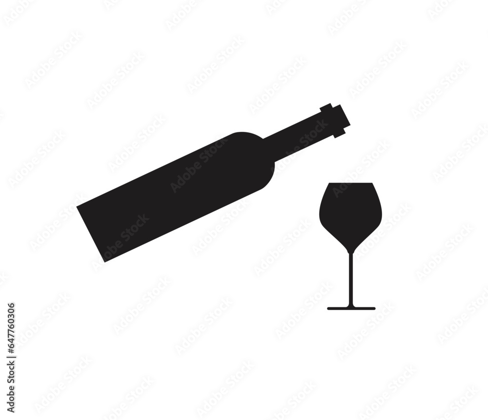 Flat vector illustration of wine bottle and glass