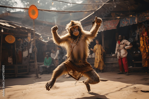 Ape dancing with clothes on, dancing ape, funny ape, apes having fun photo