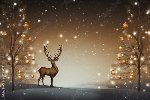 Christmas background with deer and christmas tree.  illustration for your design © Aonsnoopy