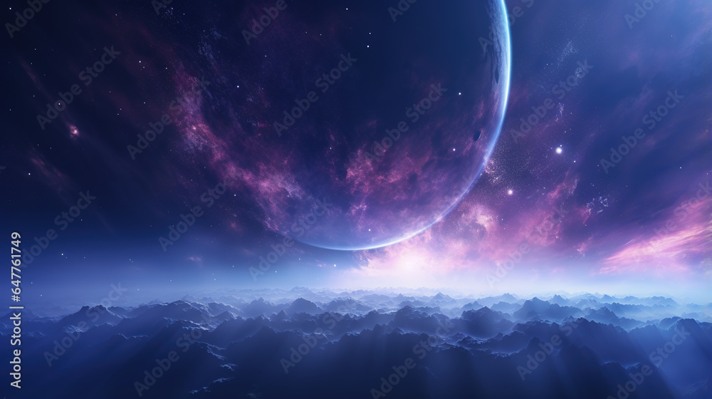 Abstract extraterrestrial planet landscape fantasy wallpaper. AI