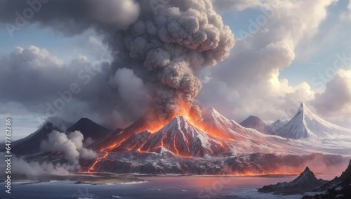 Nature s Wrath  Enormous Volcano Spews Ash and Smoke. Generative ai